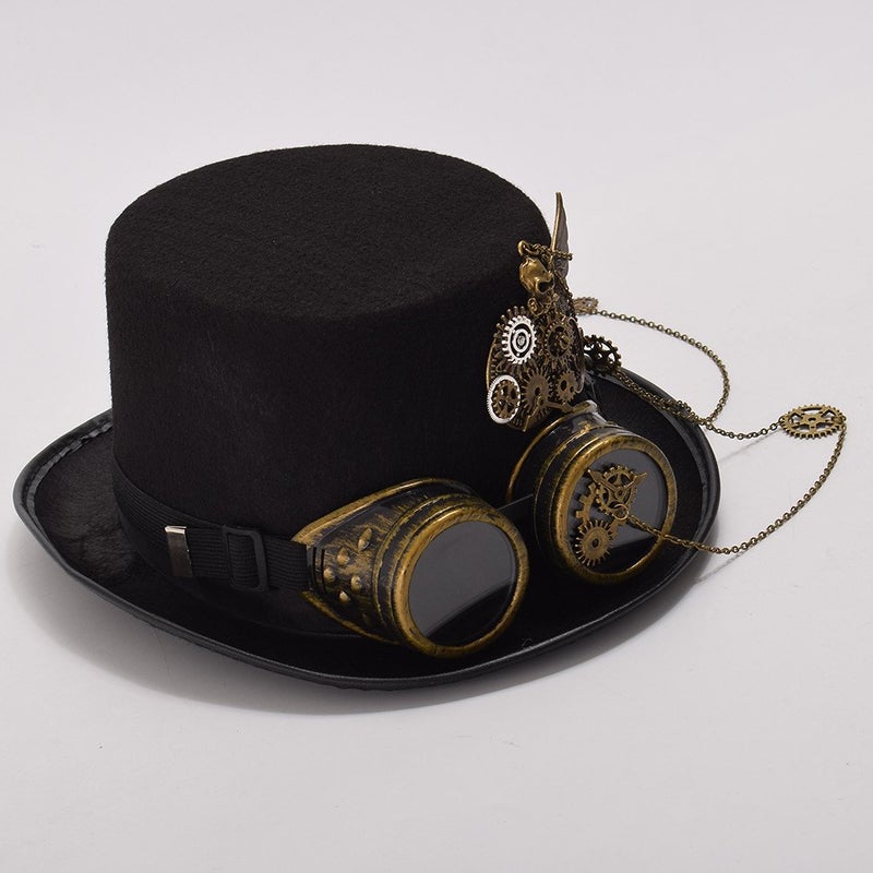 GRACEART Steampunk Top Hat for Women Gothic Gears for Men with Removable Goggle - Image 4